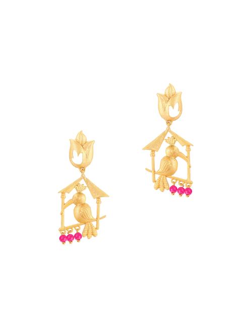 pink matte finish love bird dangle drop earrings - 17898260 - Very Small Image - 1