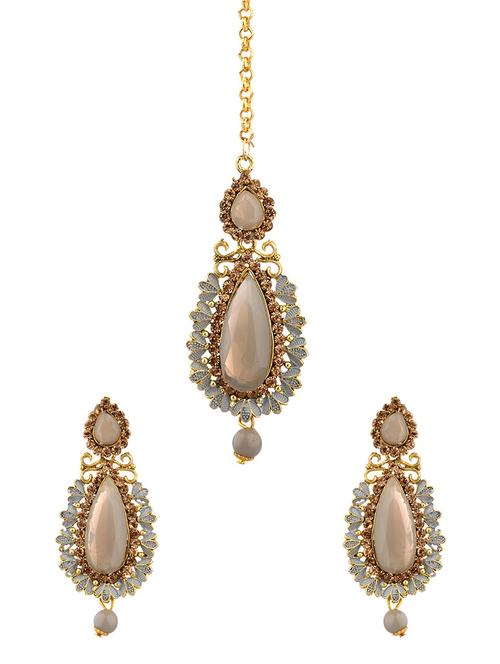 crystal kundan maang tikka with earrings set - 17899848 - Very Small Image - 1