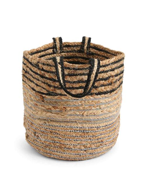 multi-utility jute basket with black, white and grey weaving - 17900210 - Very Small Image - 1