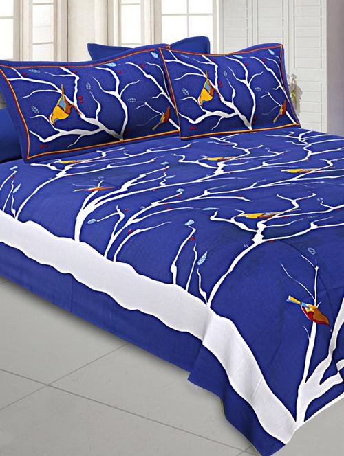 indian sparrow double bedsheet blue color with 2 pillow covers - 17901472 - Very Small Image - 1