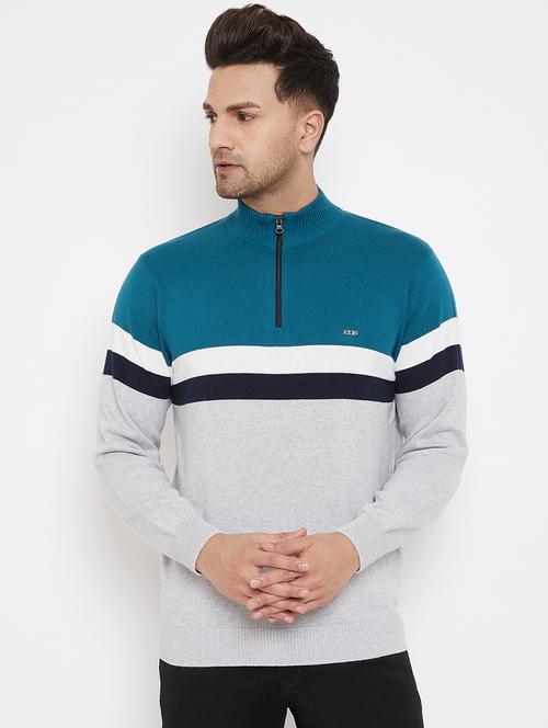 grey color block pullover - 17905011 - Very Small Image - 1