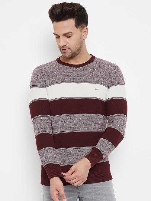 maroon color block pullover - 17905017 - Very Small Image - 1