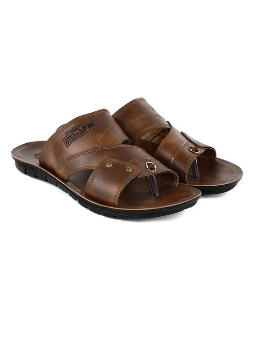 tan leatherette slip on sandals - 17905839 - Very Small Image - 1