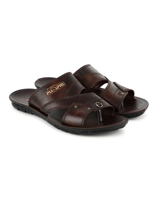 brown leatherette slip on sandals - 17905840 - Very Small Image - 1