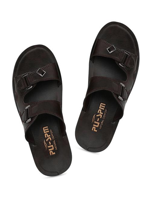 brown leatherette slip on sandals - 17905851 - Very Small Image - 1
