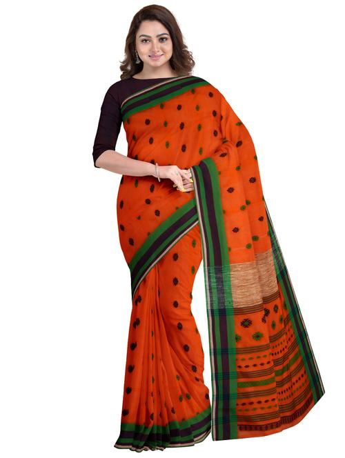 women's printed orange colored saree with blouse - 17905974 - Very Small Image - 1