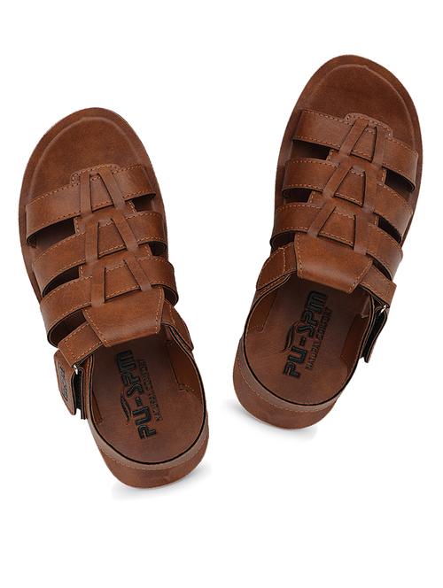 tan leatherette slip on sandals - 17906021 - Very Small Image - 1