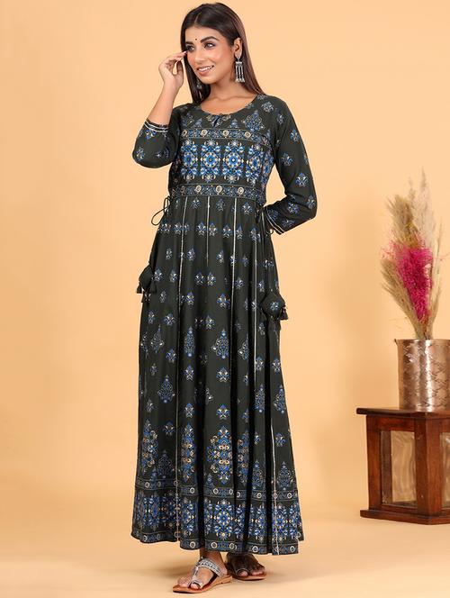 printed fit & flare ethnic dress - 17906814 - Very Small Image - 1