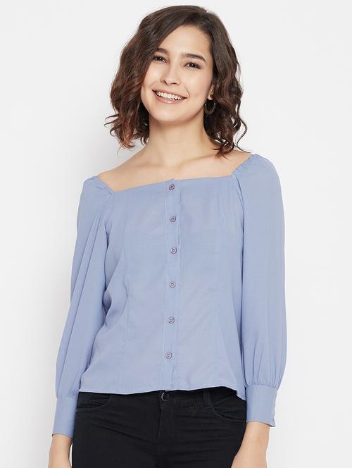 grey crepe blouson top - 17906916 - Very Small Image - 1