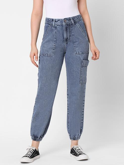 blue solid high rise jogger jean - 17907975 - Very Small Image - 1