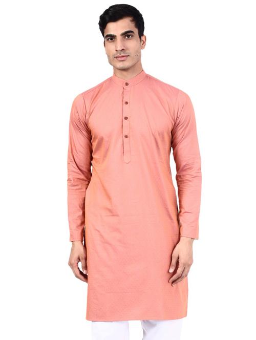 Peach Self Design Long Kurta - 17908104 - Very Small Image - 1