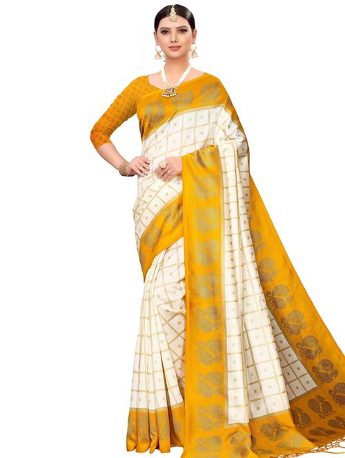 yellow checkered saree with blouse - 17909025 - Very Small Image - 1