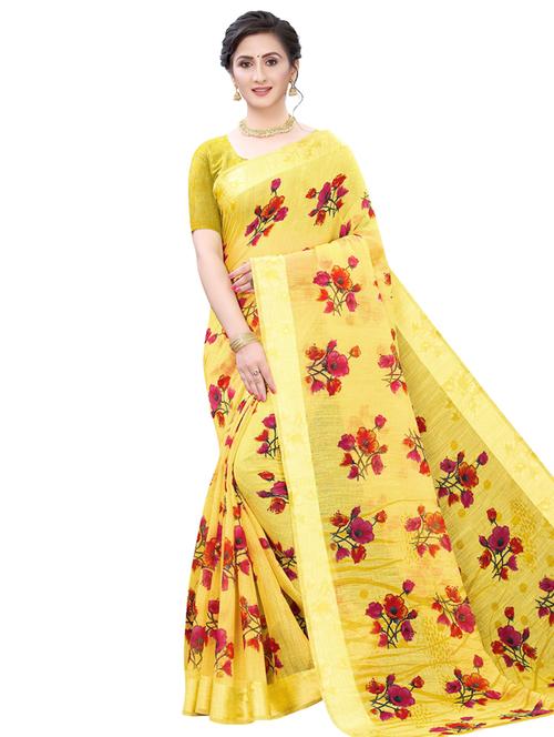 yellow floral saree with blouse - 17909044 - Very Small Image - 1