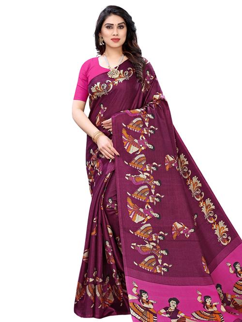 purple printed saree with blouse - 17909046 - Very Small Image - 1