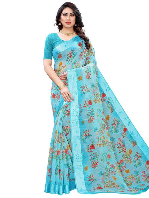 blue floral saree with blouse - 17909227 - Very Small Image - 1
