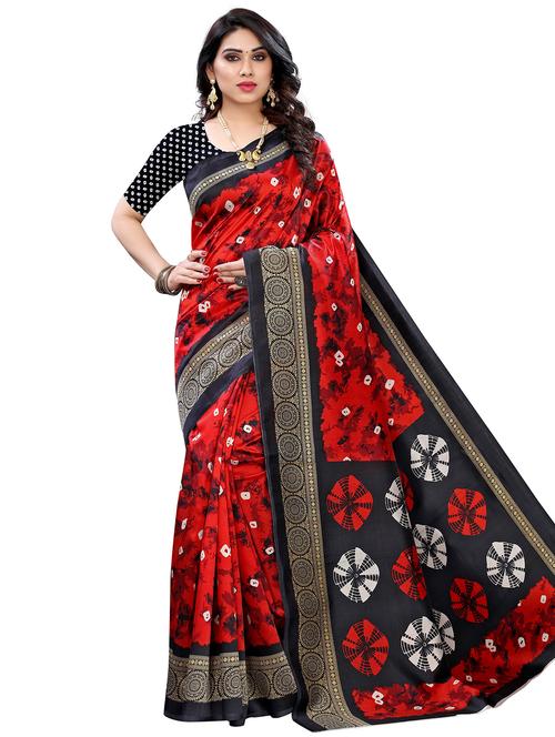 printed bandhani saree with blouse - 17909334 - Very Small Image - 1