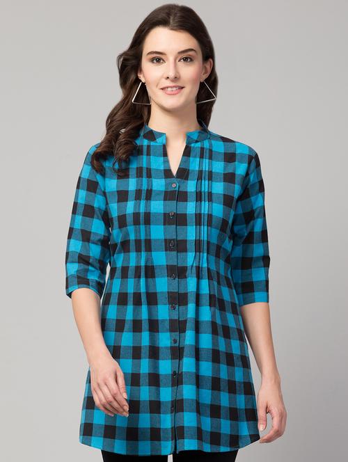 mandarin neck checkered tunic - 17909390 - Very Small Image - 1