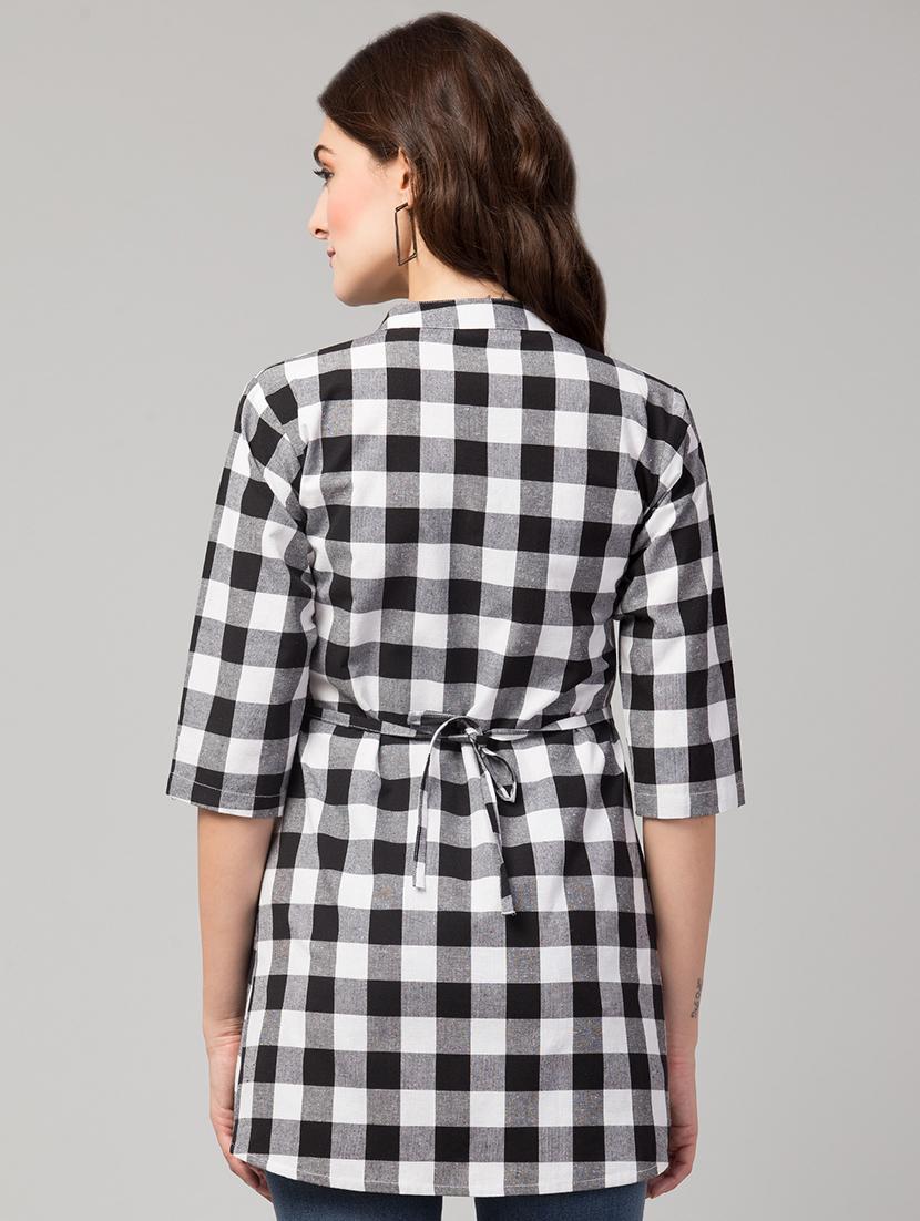 mandarin neck checkered tunic - 17909392 - Standard Image - 2