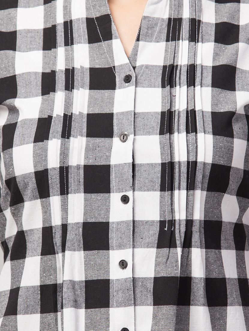 mandarin neck checkered tunic - 17909392 - Standard Image - 4