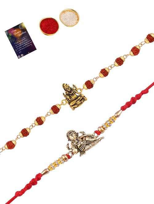 set of 2 rakhi with roli chawal and greeting card - 17909928 - Very Small Image - 1