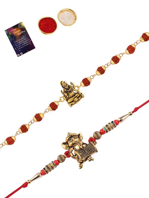 set of 2 rakhi with roli chawal and greeting card - 17909931 - Very Small Image - 1