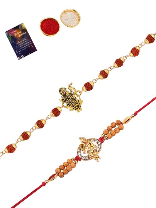 set of 2 rakhi with roli chawal and greeting card - 17909939 - Very Small Image - 1