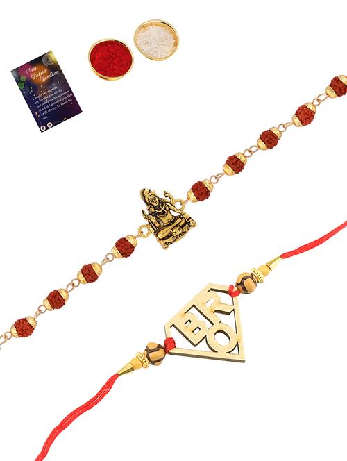 set of 2 rakhi with roli chawal and greeting card - 17909962 - Very Small Image - 1