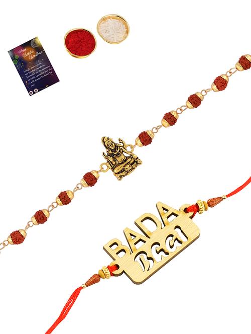 set of 2 rakhi with roli chawal and greeting card - 17909964 - Very Small Image - 1