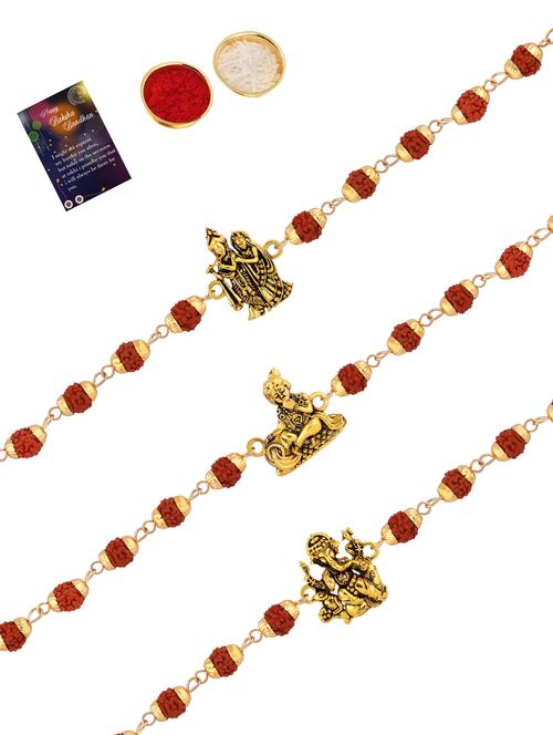 pack of 3 rakhi with roli chawal & greeting card - 17910081 - Very Small Image - 1
