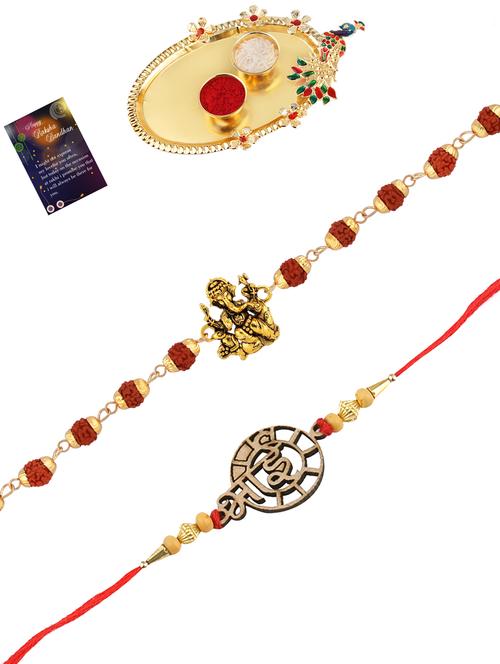 pack of 2 rakhi set with roli chawal, greeting card and kankawati pooja thali - 17910159 - Very Small Image - 1
