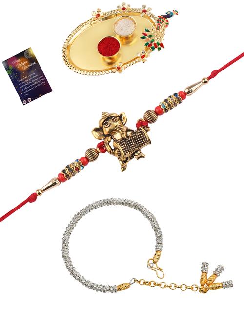 pack of 2 rakhi set with roli chawal, greeting card and pooja thali - 17910209 - Very Small Image - 1