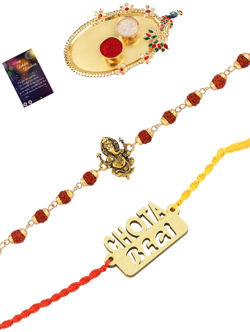 pack of 2 rakhi set with roli chawal, greeting card and pooja thali - 17910236 - Very Small Image - 1