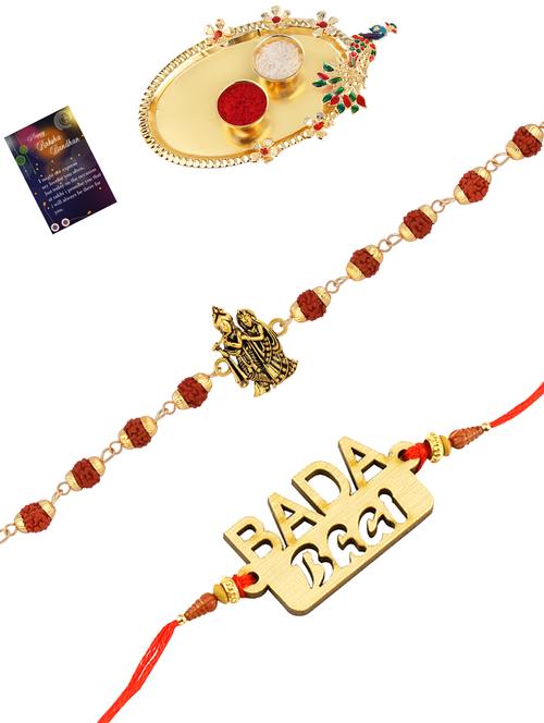 pack of 2 rakhi set with roli chawal, greeting card and pooja thali - 17910245 - Very Small Image - 1