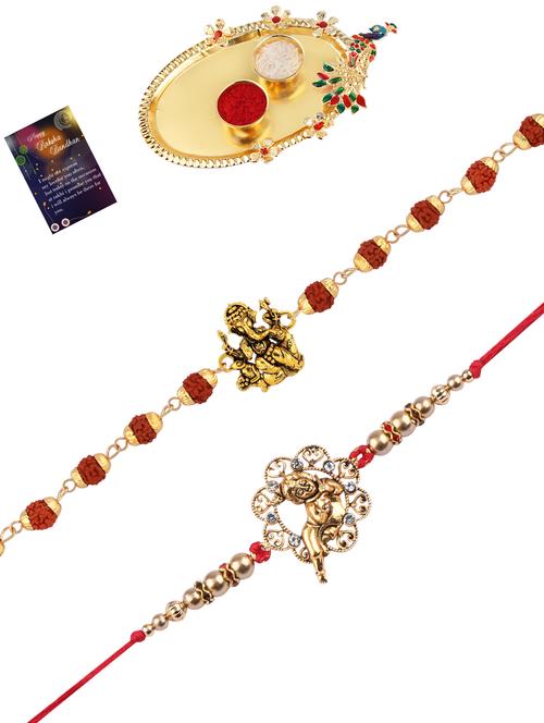 pack of 2 rakhi set with roli chawal, greeting card and pooja thali - 17910264 - Very Small Image - 1