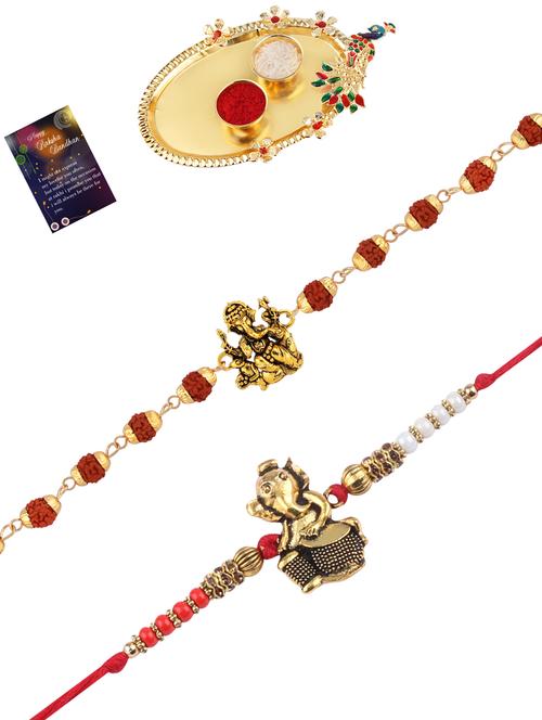 pack of 2 rakhi set with roli chawal, greeting card and pooja thali - 17910265 - Very Small Image - 1