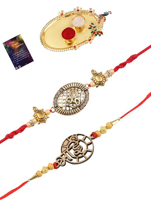 pack of 2 rakhi set with roli chawal and greeting card - 17910278 - Very Small Image - 1