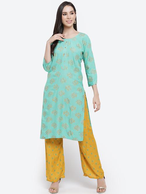 foil print kurta palazzo set - 17910948 - Very Small Image - 1