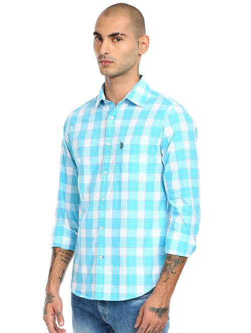 blue checkered casual shirt - 17913347 - Very Small Image - 1