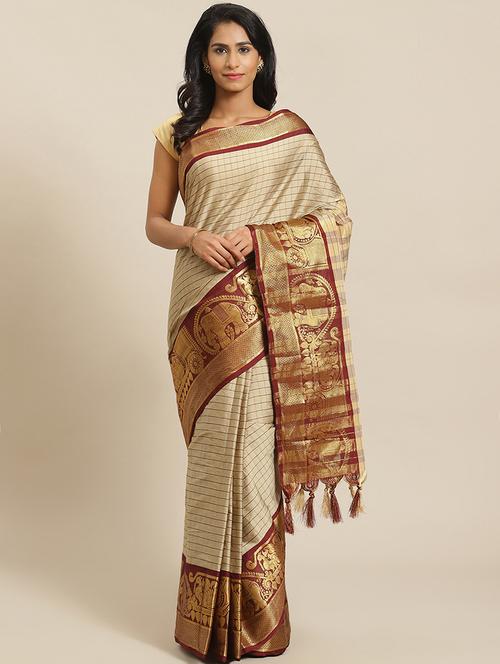 checkered kanjivaram saree with blouse - 17913690 - Very Small Image - 1