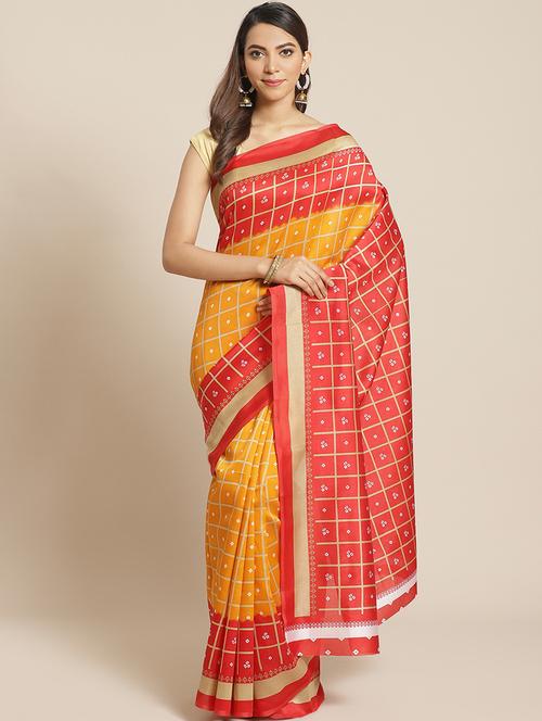 women's bandhani yellow colored saree with blouse - 17914204 - Very Small Image - 1