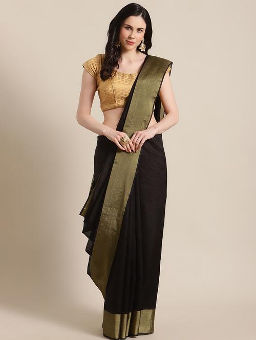 women's bordered black colored saree with blouse - 17914319 - Very Small Image - 1
