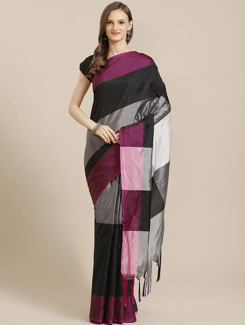 women's checks multi colored saree with blouse - 17914338 - Very Small Image - 1