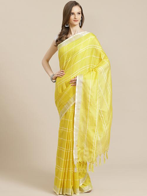 women's checks yellow colored saree - 17914342 - Very Small Image - 1