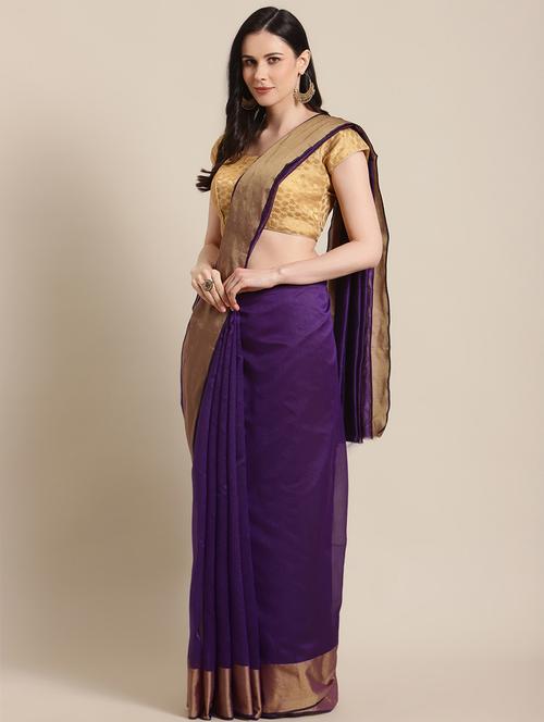 women's bordered purple colored saree with blouse - 17914963 - Very Small Image - 1