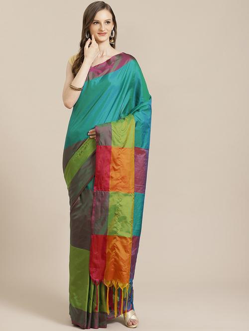 women's color block multi colored saree with blouse - 17914989 - Very Small Image - 1