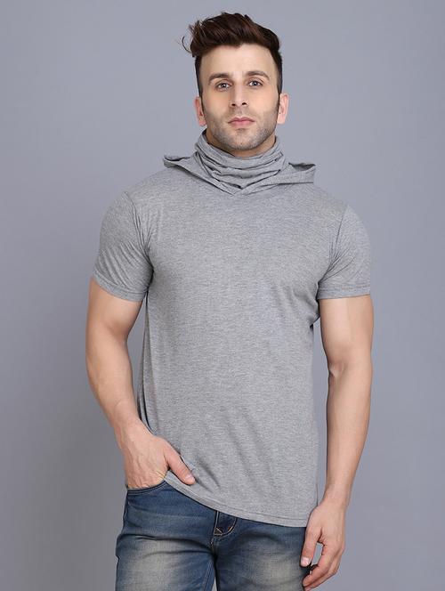 grey solid hooded t-shirt - 17925264 - Very Small Image - 1