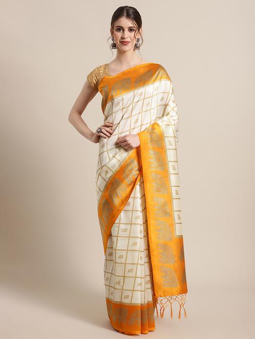 checkered bordered saree with blouse - 17925695 - Very Small Image - 1