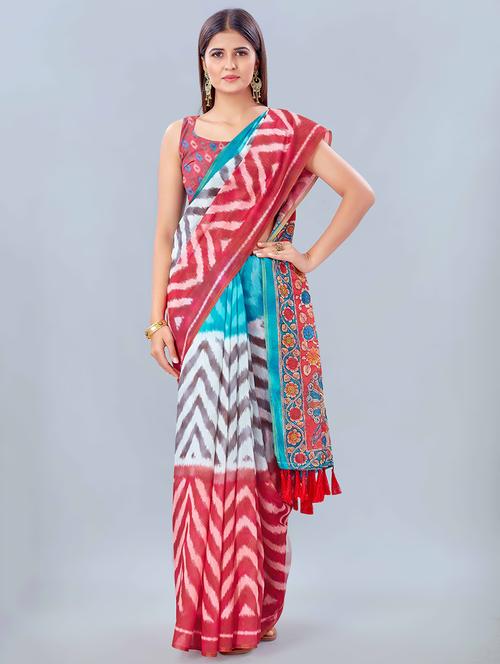 printed woven saree with blouse - 17926455 - Very Small Image - 1