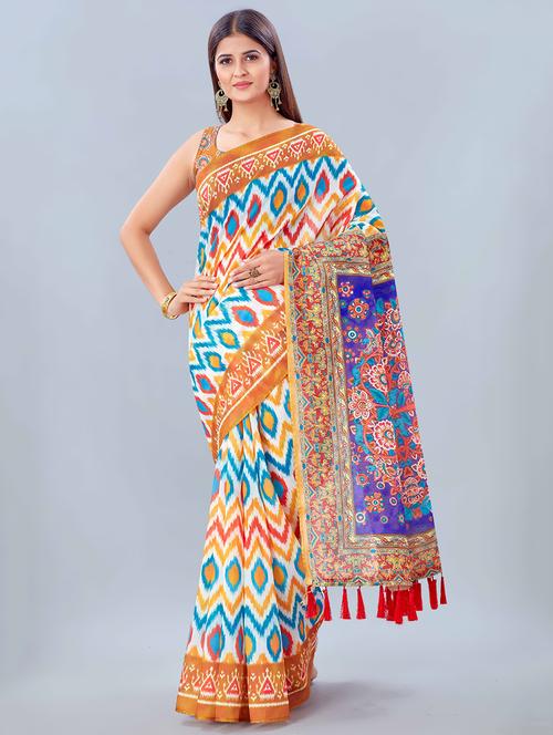 Printed Woven Saree With Blouse - 17926458 - Very Small Image - 1