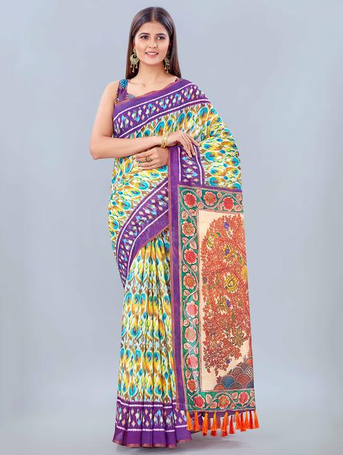 women's ikat multi colored saree with blouse - 17926460 - Very Small Image - 1